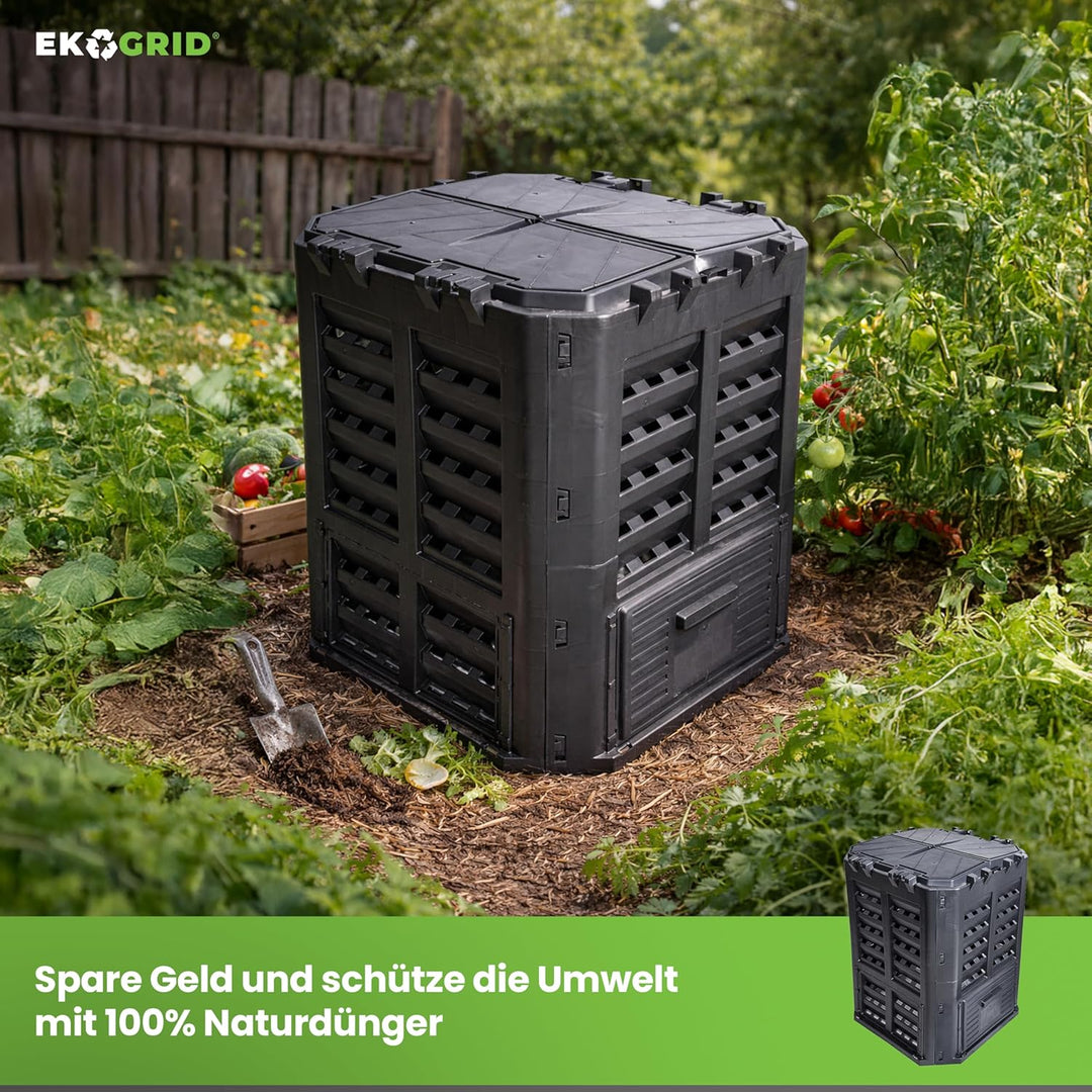 Komposter Garten - 360 L - Gartenkomposter mit Tröpfchenbewässerung und Belüftung - Schwarz, 360 L