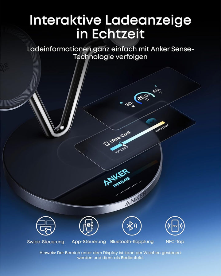 Anker Prime MagSafe-kompatibles 3-in-1 Ladegerät, Qi2 25W zertifizierte kabellose Ladestation mit Sm