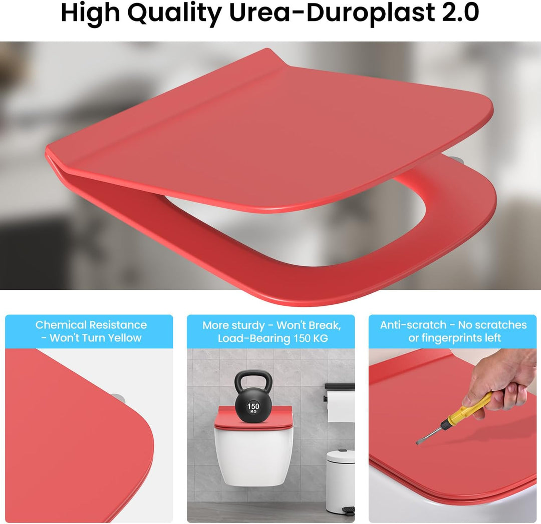 WC Sitz Eckig Form, Toilettendeckel mit Absenkautomatik, Klobrille Duroplast mit Schnellverschluss,