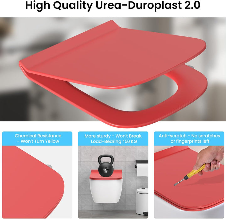 WC Sitz Eckig Form, Toilettendeckel mit Absenkautomatik, Klobrille Duroplast mit Schnellverschluss,