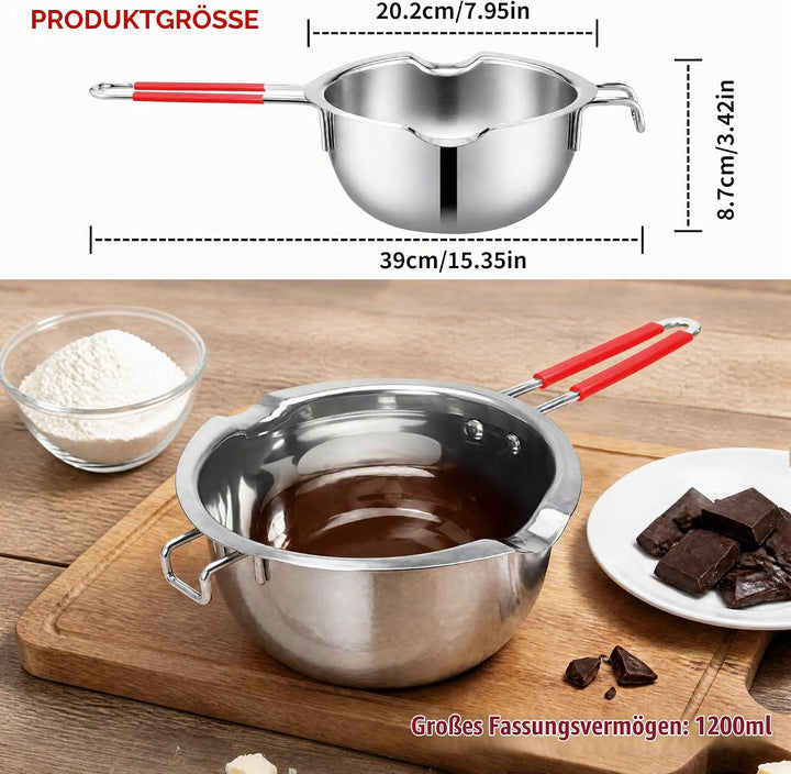 JEMESI Kerzen Schmelztopf 1200ml - Chokoladen Schmelztiegel Edelstahl 304 - Hochwertige Wasserbad Sc