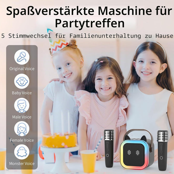 süss Katzenohr Karaoke-Maschine für Kinder Erwachsene, Tragbar Karaoke-System mit blinkendem LED-Lic
