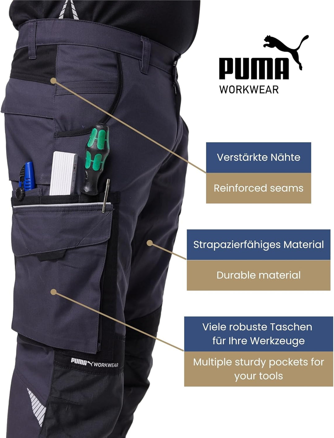 PUMA Workwear Precision X Arbeitshose für Herren - Premium Bundhose mit vielen Taschen und verstärkt