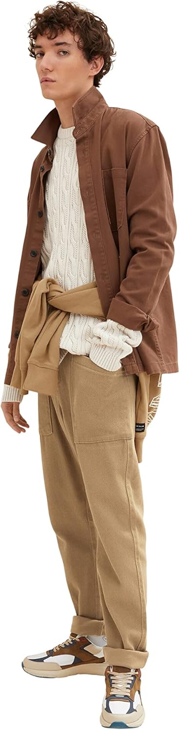 TOM TAILOR Denim Herren Pullover mit Zopfmuster XL 30656 - Cosy Light Beige Melange, XL 30656 - Cosy