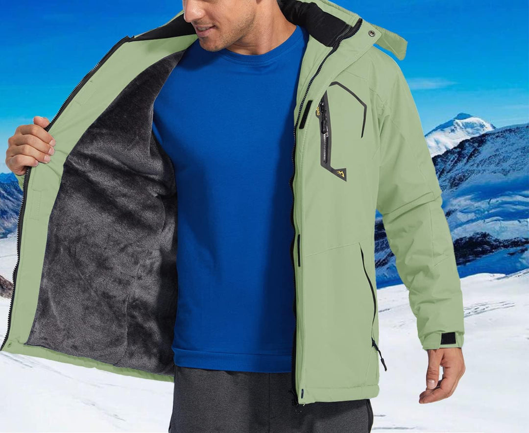 KEFITEVD Herren Skijacke Atmungsaktiv Warm Gefüttert Winterjacke mit Abnehmbarer Kapuze Snowboardjac
