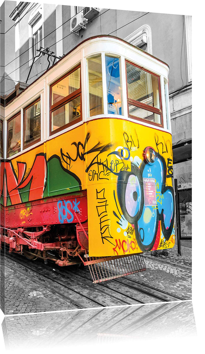 Pixxprint kleine Besprühte S-Bahn schwarz/weiss als Leinwandbild/Grösse: 120x80 cm/Wandbild/Kunstdru