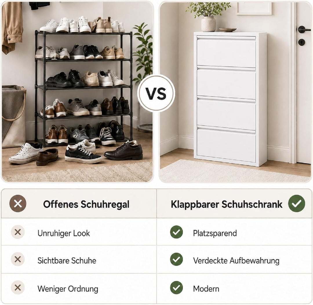 Klapp-Schubladen-Schuhschrank, Aufbewahrungs-Organizer, freistehendes Schuhregal, Wandmontage, Keine