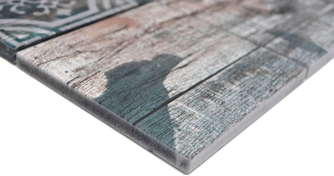 Mosaikfliese Glasmosaik Piastrella Vintage Patchwork grau braun pastell grün Holzoptik Ornament Küch