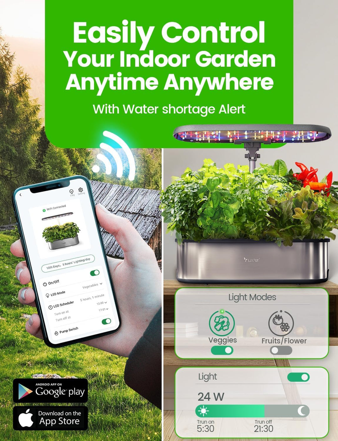 LETPOT LPH-SE WiFi Hydroponisches Anzuchtsystem, 12 Hülsen Smart Herb Garden Kit für Innenräume, Ind