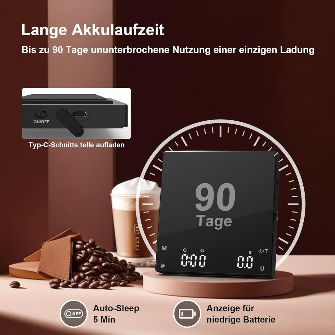 Diyife Wiederaufladbare Mini Kaffeewaage mit Timer, Tragbare Coffee Scale, Home Espresso Waage, Präz