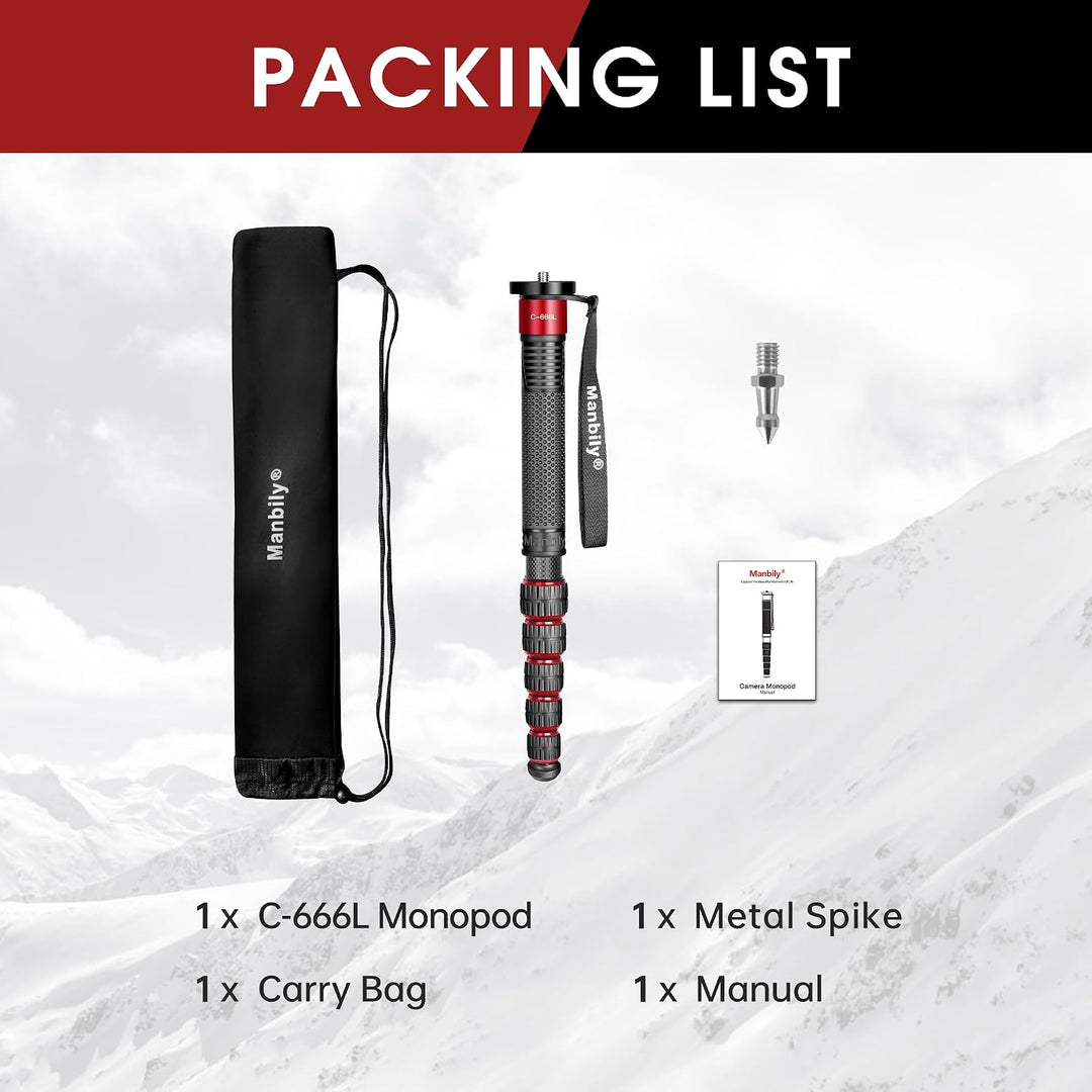 Manbily 32mm Einbeinstativ Carbon für Kameras 44cm-174cm Kohlefaser Monopod Stativ DSLR Reise-Einbei