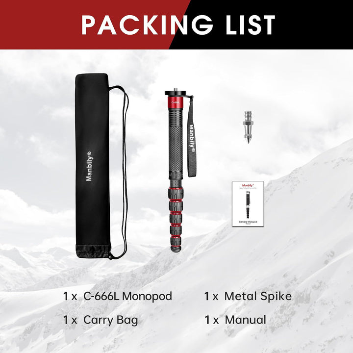 Manbily 32mm Einbeinstativ Carbon für Kameras 44cm-174cm Kohlefaser Monopod Stativ DSLR Reise-Einbei