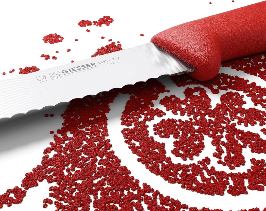 Giesser seit 1776 - Made in Germany - Brotmesser rot, Basic Red, Klinge 21 cm, Wellenschliff, rutsch