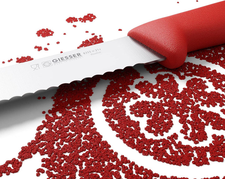 Giesser seit 1776 - Made in Germany - Brotmesser rot, Basic Red, Klinge 21 cm, Wellenschliff, rutsch
