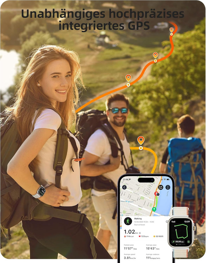 Parsonver Smartwatch Herren Damen mit Telefonfunktion, Fitnessuhr mit GPS, 3 ATM wasserdichte für Sc
