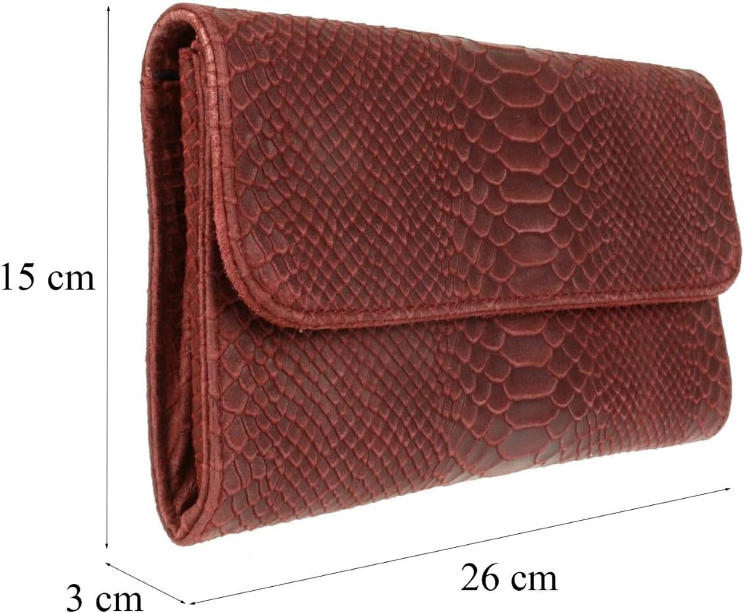 Girly Handbags Clutch aus Wildleder mit Schlangenmuster aus italienischem Leder Burgund, Burgund