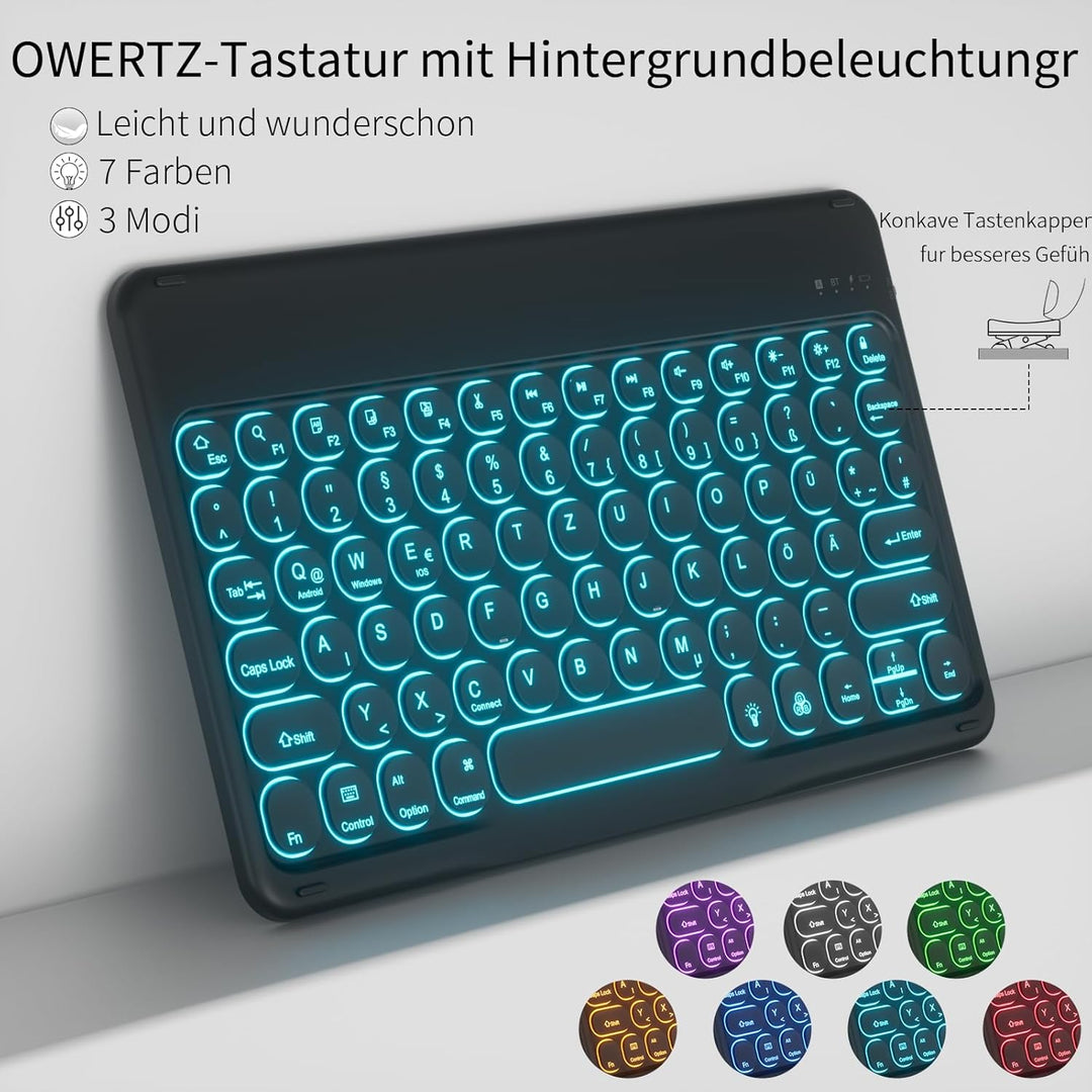 Hülle mit Tastatur für iPad 9/8/7 Generation (2021/2020/2019) 10.2 Zoll Soft TPU Rückschalemit Stift