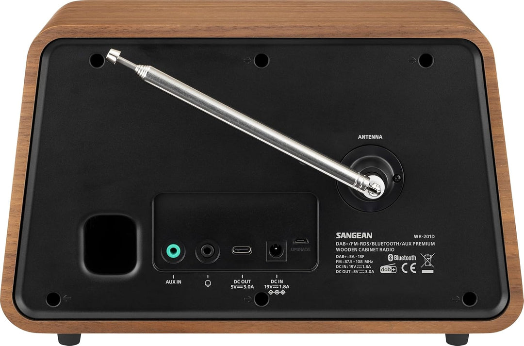 SANGEAN WR-201D Premium Retro-Radio mit DAB, RM, Bluetooth, AUX, dimmbaren LCM-Display, Echtholz-Geh