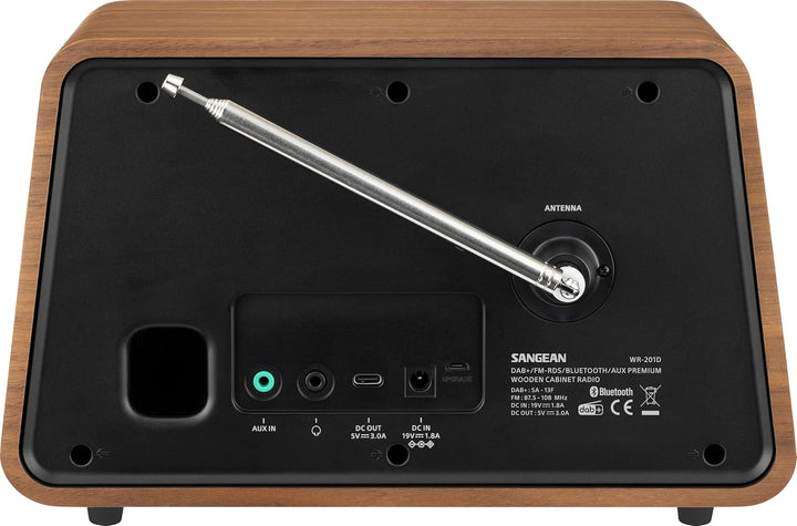 SANGEAN WR-201D Premium Retro-Radio mit DAB, RM, Bluetooth, AUX, dimmbaren LCM-Display, Echtholz-Geh
