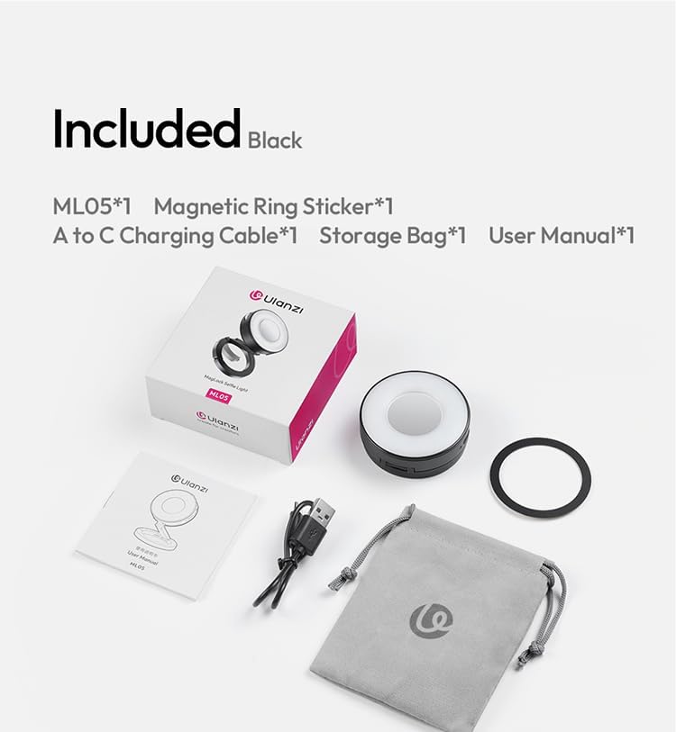ULANZI ML05 Magnetische Selfie Licht für iPhone, Dual Magnet LED Ringlicht mit Spiegel, 9000K CRI≥97