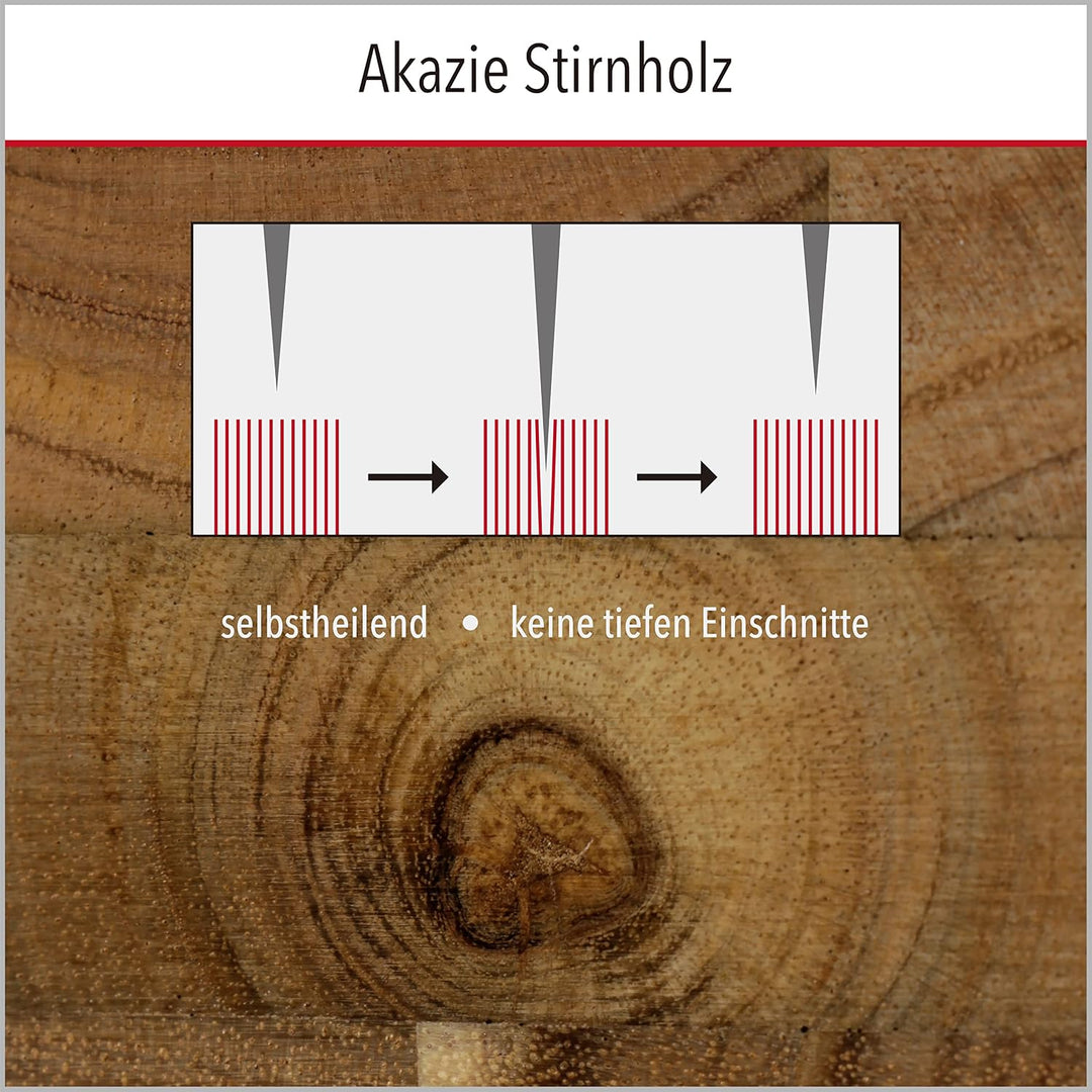 CULILUX Gourmet Schneidebrett M Stirnholz Akazie 2-seitig 35 x 25 x 2.5 cm mit Saftrille antiseptisc