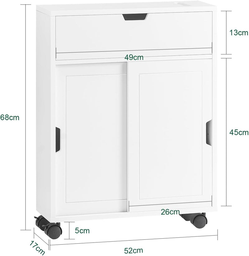 SoBuy BZR31-W Nischenregal Badezimmerschrank Badschrank Badrollwagen mit 2 Schiebetüren und 1 Klappe