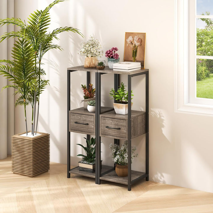 COSTWAY 3 Etagen Metall Pflanzenständer, 60 kg, Blumenständer mit Schublade & Kippschutz, Pflanzentr