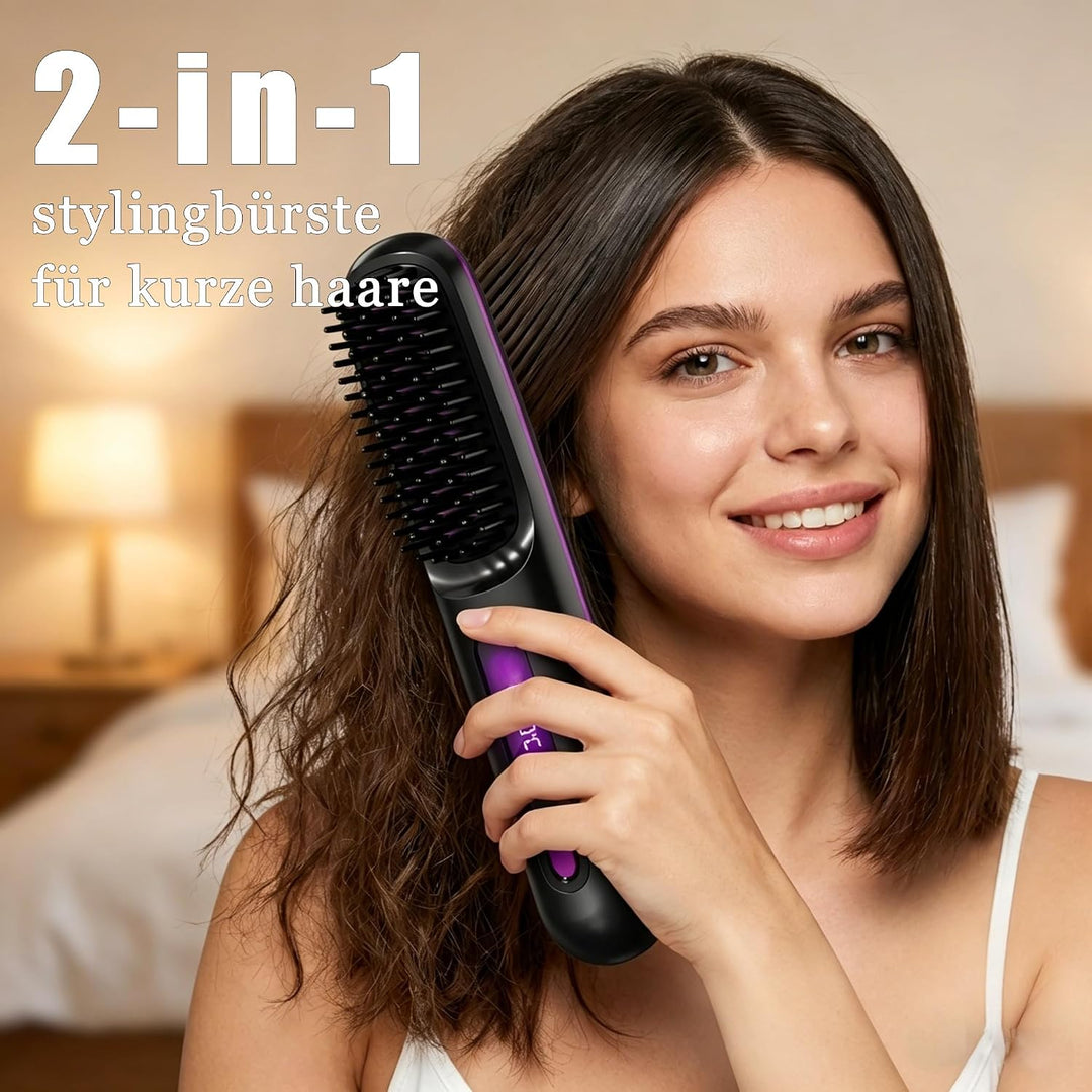 Stylingbürste für kurze haare, 3 Temperaturstufen, Neu Tragbare Glättungsbürste, Schnellaufheizung,