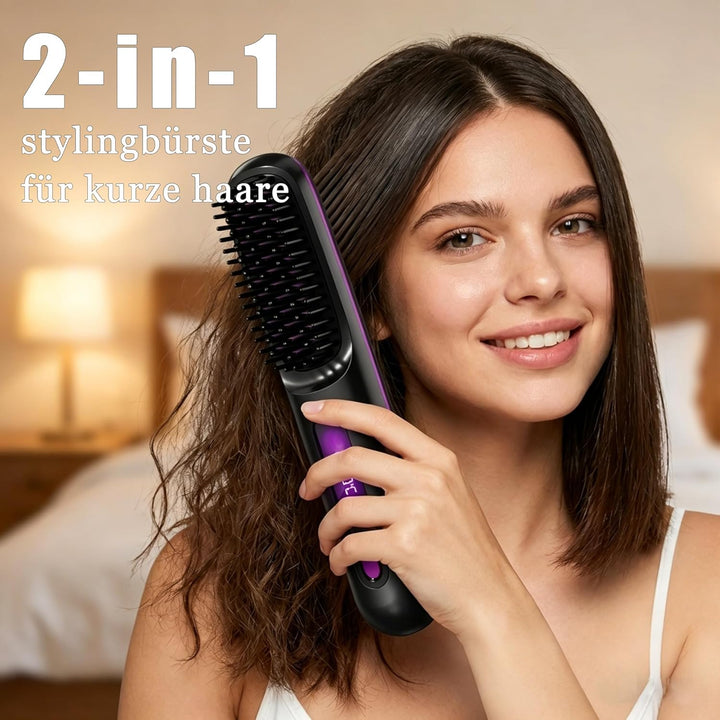 Stylingbürste für kurze haare, 3 Temperaturstufen, Neu Tragbare Glättungsbürste, Schnellaufheizung,