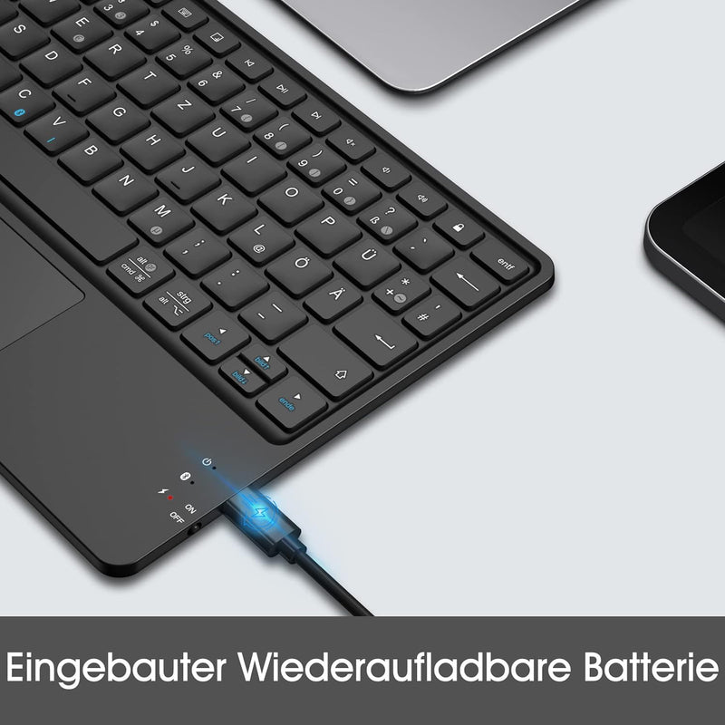 Fintie Kabellose Bluetooth Tastatur mit Touchpad, Deutsch Layout für iPad, Samsung, Lenovo Tablets,