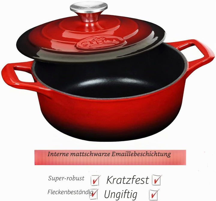 La Cuisine 5100MB Gusseisen Bratentopf Topf Schmortopf Cocotte Brotbacktopf emailliert mit Deckel In