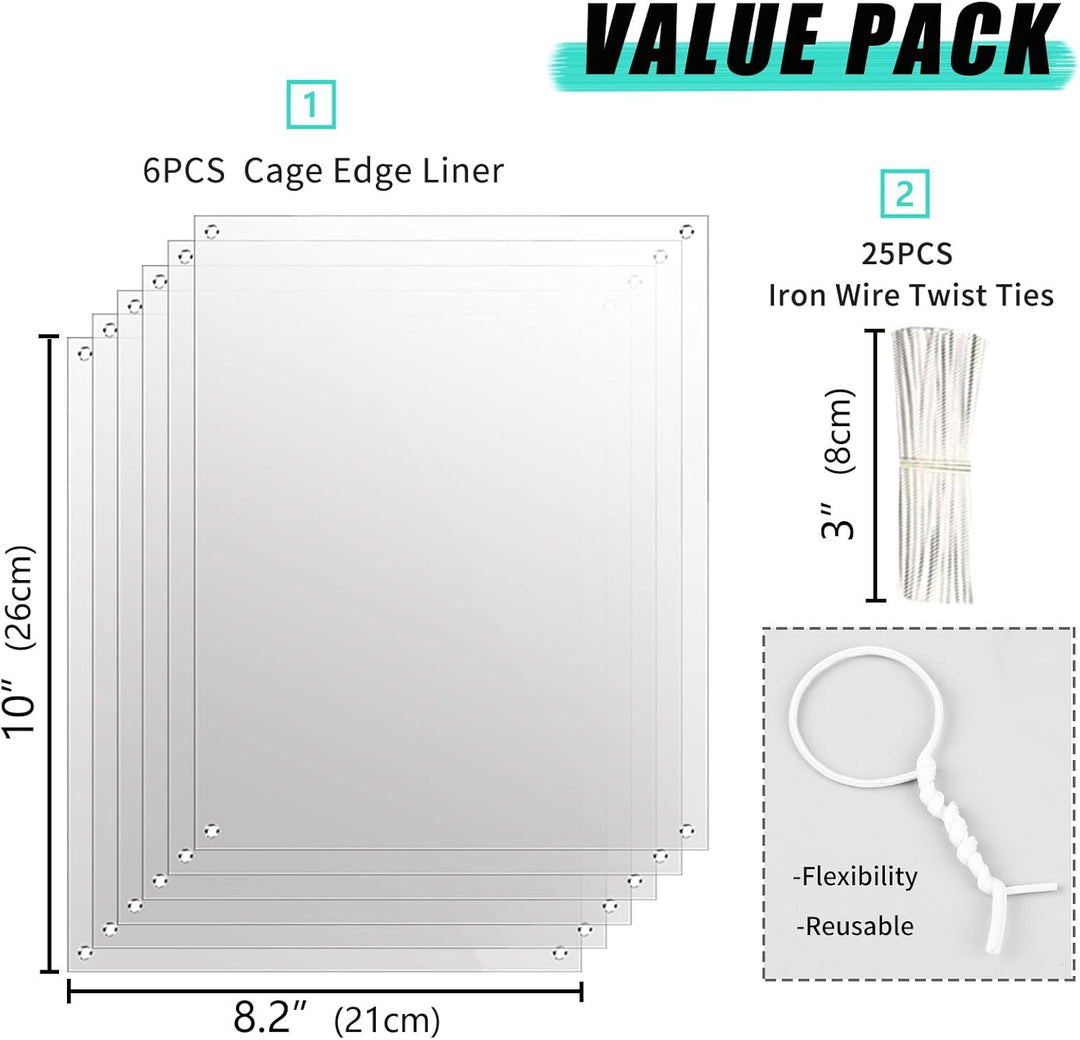 6 Stück Haustierkäfig-Einlage, 26 x 21 cm, Urin-Schutz, Seitenfutter, transparentes Blatt, Kaninchen