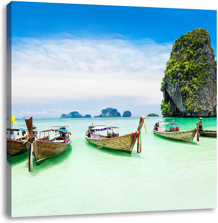 Pixxprint Schöne Boote im Pazifik als Leinwandbild/Grösse: 70x70 cm/Wandbild/Kunstdruck/fertig bespa