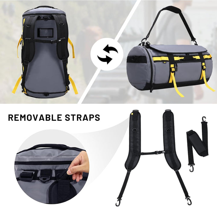 MIER Grosse Sporttasche wasserdicht Sportrucksack mit Schuhfach umwandelbar in Rucksack, 45L/60L/90L