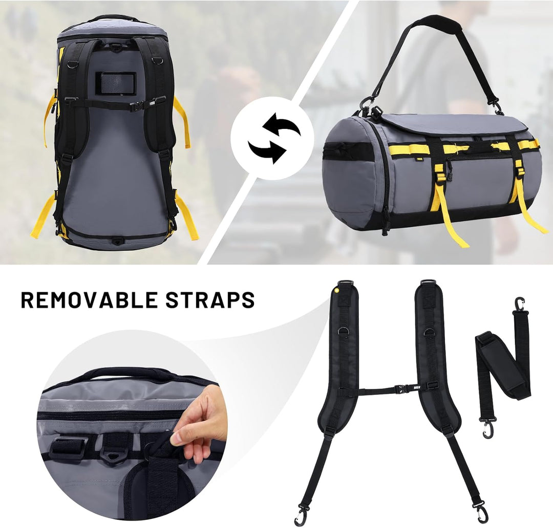 MIER Grosse Sporttasche wasserdicht Sportrucksack mit Schuhfach umwandelbar in Rucksack, 45L/60L/90L