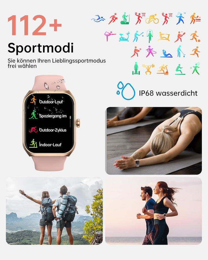 Smartwatch Damen mit Telefonfunktion - 1.91" Smart Watch IP68 Wasserdicht, 24h Herzfrequenz, SpO2, S