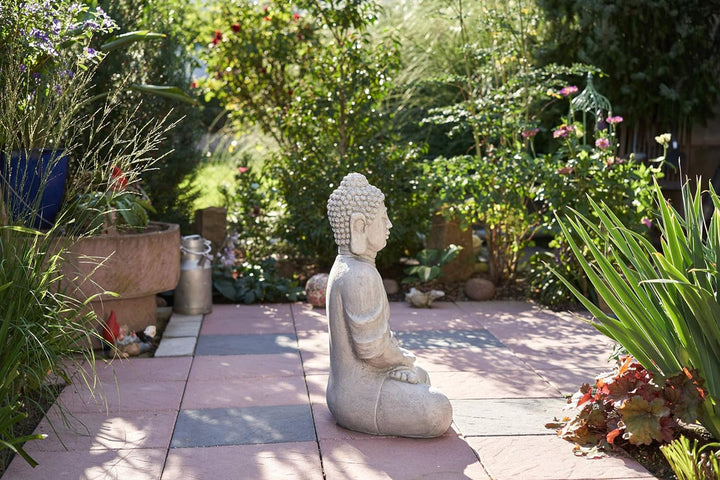 Worldconnection XXXL Grosser Buddha 70 cm Steinoptik Garten Deko Figur Skulptur Feng Shui sitzend St