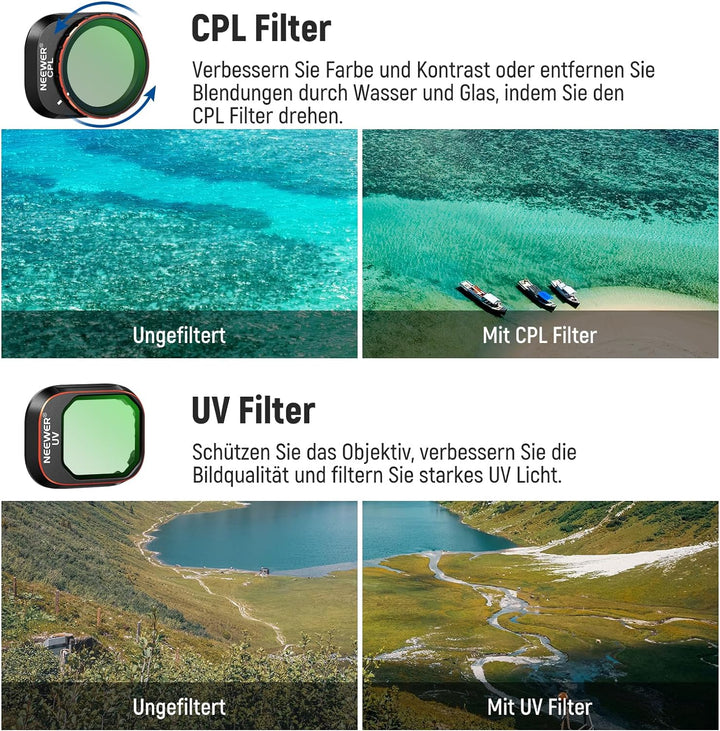 NEEWER ND/PL Filter Set Kompatibel mit DJI Mini 4 Pro, 6Stk UV CPL ND8/PL ND16/PL ND32/PL ND64/PL Po