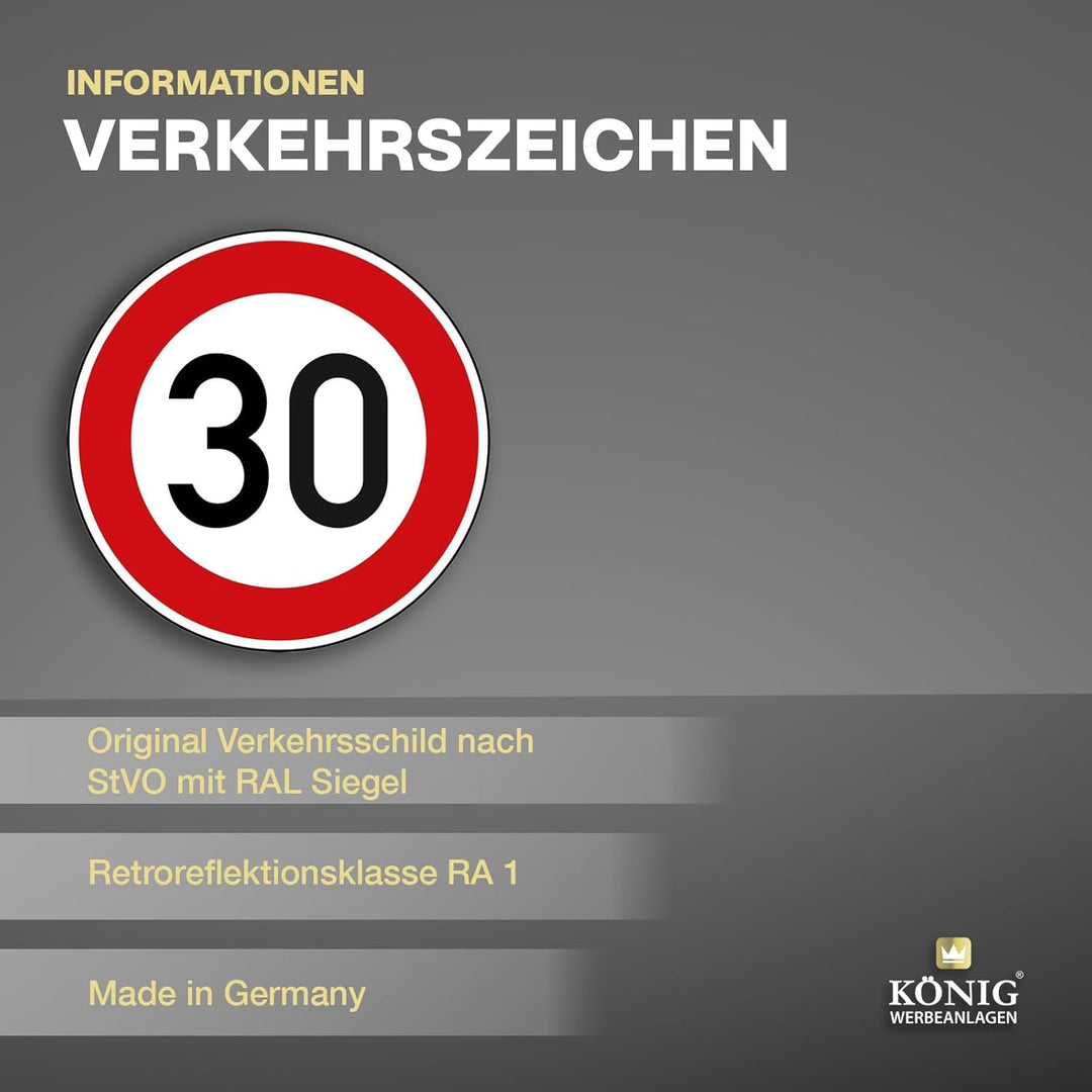 Verkehrszeichen Zulässige Höchstgeschwindigkeit 30 Nr. 274-30 | Ø 420mm, Alu 2mm, RA1 | Original Ver