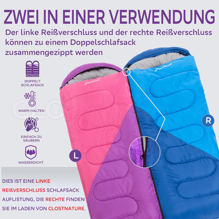 Clostnature Leichter Schlafsack für Camping – Outdoor Lässiger Deckenschlafsäcke mit Kleines Packmas