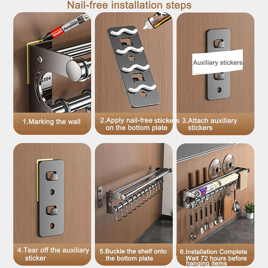 küchenhalterung für küchenhelfer, Hängende Topf Rack, Platzsparende Küchenutensilien Rack mit Haken,