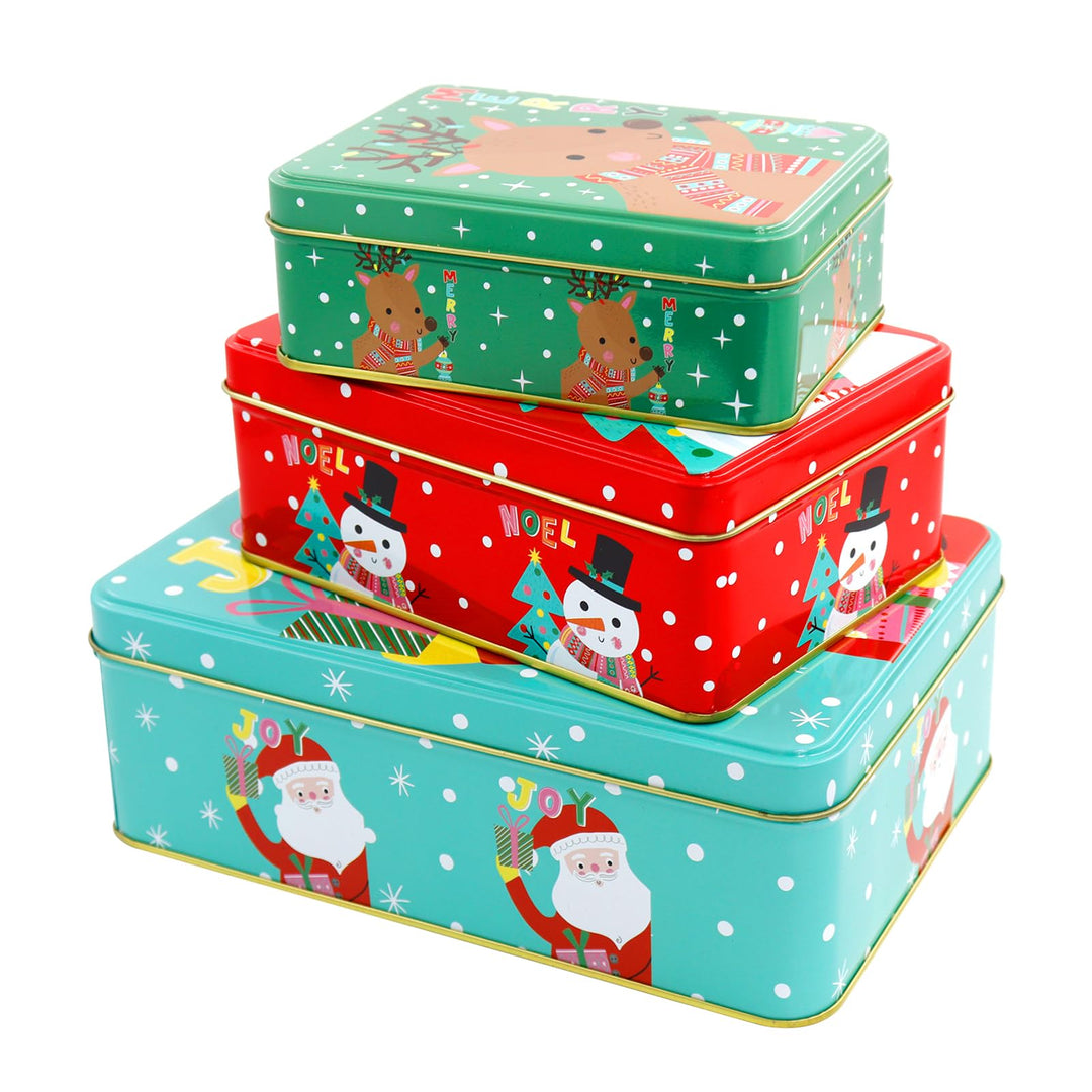 3er Set Keksdosen für Weihnachten,Keksdosen Set, Plätzchendose Metall,Dreistöckige Gebäckdosen,Vorra