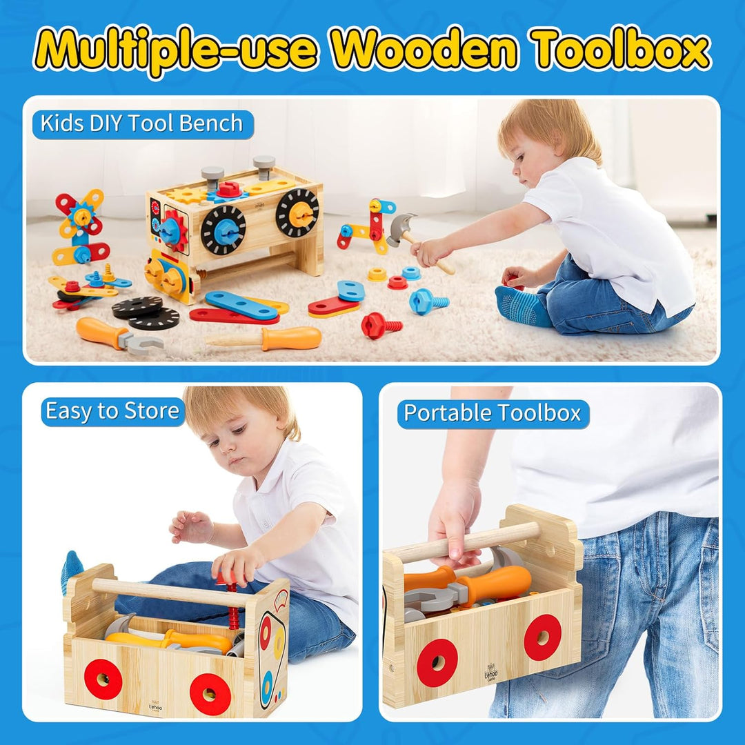 Lehoo Castle Montessori Spielzeug ab 2 Jahre Junge, Werkzeugkoffer Werkbank Kinderspielzeug, 29 Stüc