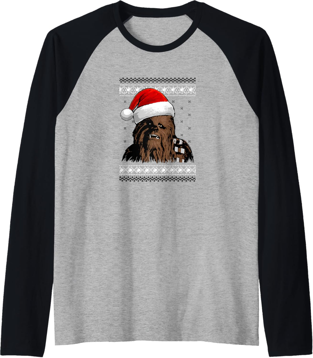 Star Wars Chewie Santa Hat Ugly Christmas Sweater Raglan