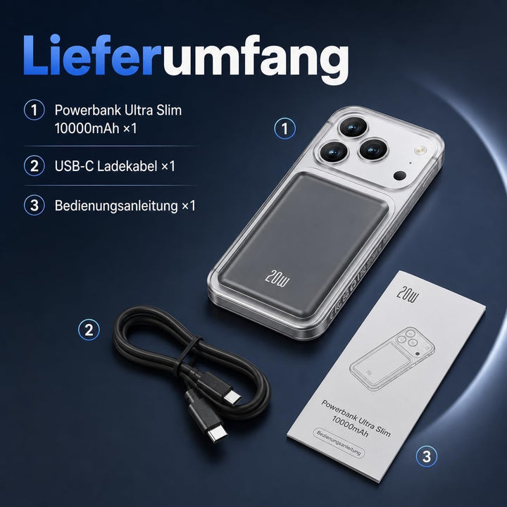 iPhone Powerbank für Magsafe, Dünn &amp; Leicht 10000mAh Magnetische Power Bank Schwarz, Schwarz