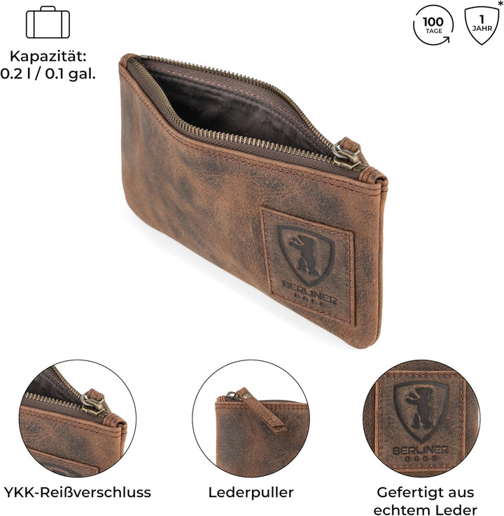 Berliner Bags Vintage Federmäppchen Etui aus Leder mit YKK Reissverschluss, Federmappe für Stifte -