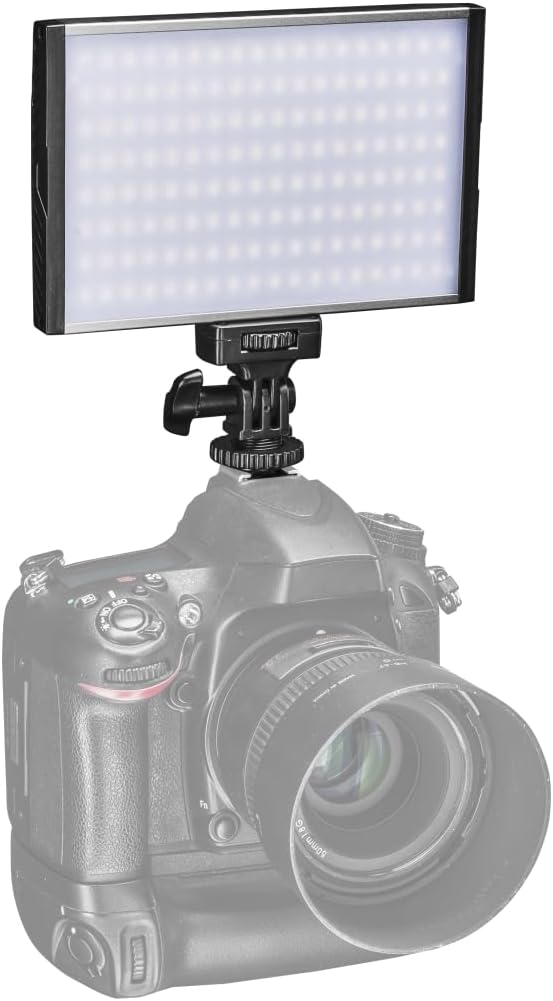 Walimex pro dimmbare On-Camera LED Videoleuchte & Fotolicht + Akku I 3.200-5.600K, 15W, 1500 LM I mo