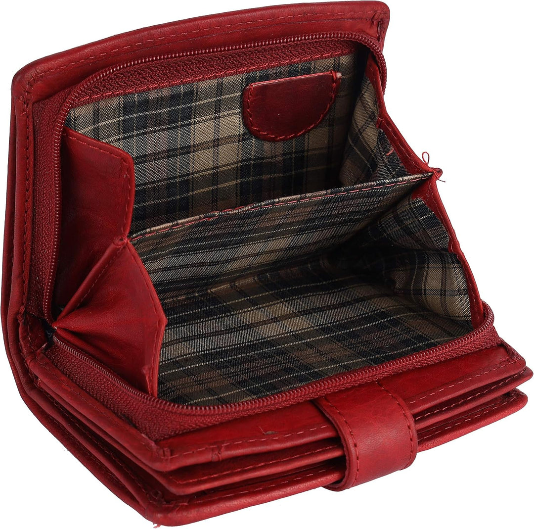 Echtleder Damen Geldbörse Hochwertig Vintage RFID Schutz inklusive Leder Schlüsselanhänger GB-17 Red