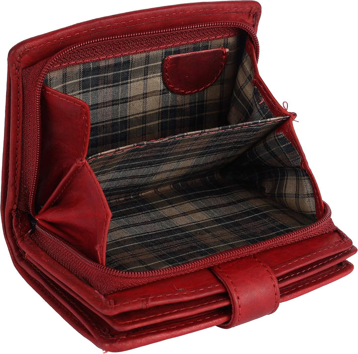 Echtleder Damen Geldbörse Hochwertig Vintage RFID Schutz inklusive Leder Schlüsselanhänger GB-17 Red