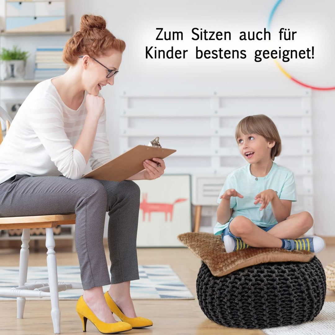 casamia Pouf Ø 55 o. 45 cm Sitzpouf Strickhocker Sitzpouf Bodenkissen nachhaltig Grobstrick Optik Gr